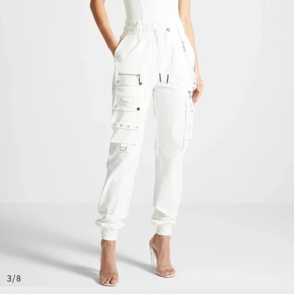 CARGO PANTS WITH FROSTED CHAIN - OFF WHITE